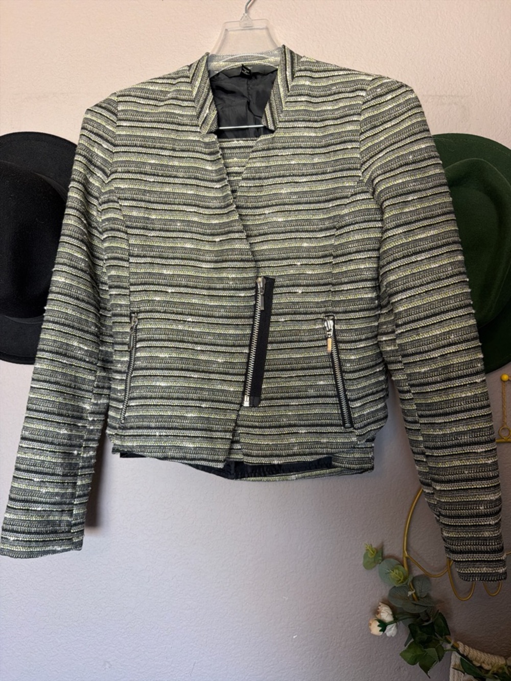 Mossimo Supply Co. Striped Knit Blazer in Green and Gray
